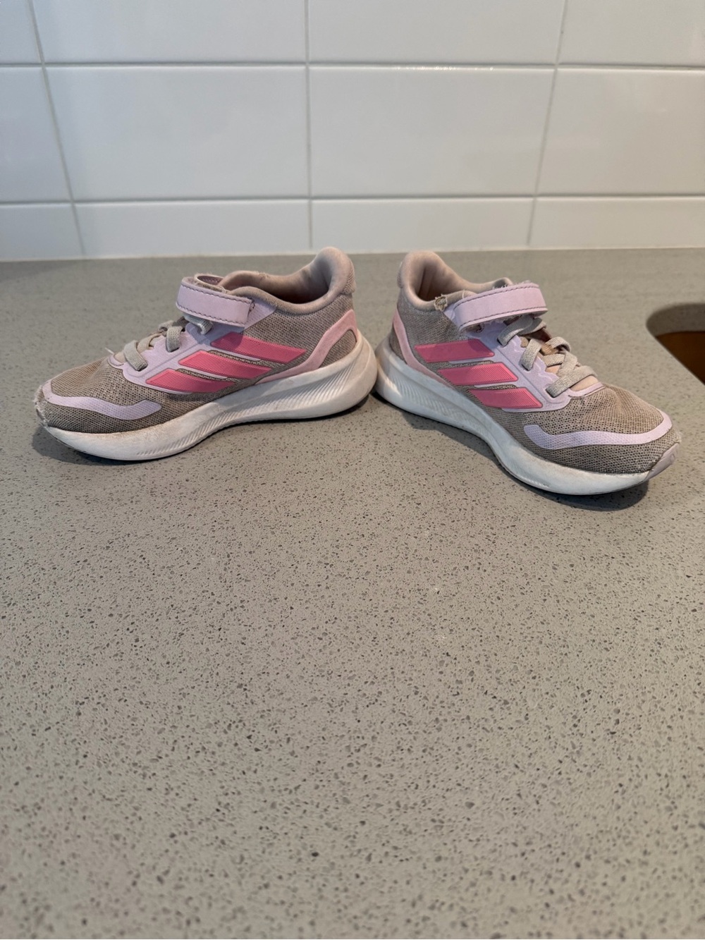 adidas Kids Gray and Pink Lightweight Hook-and-Loop Sneakers